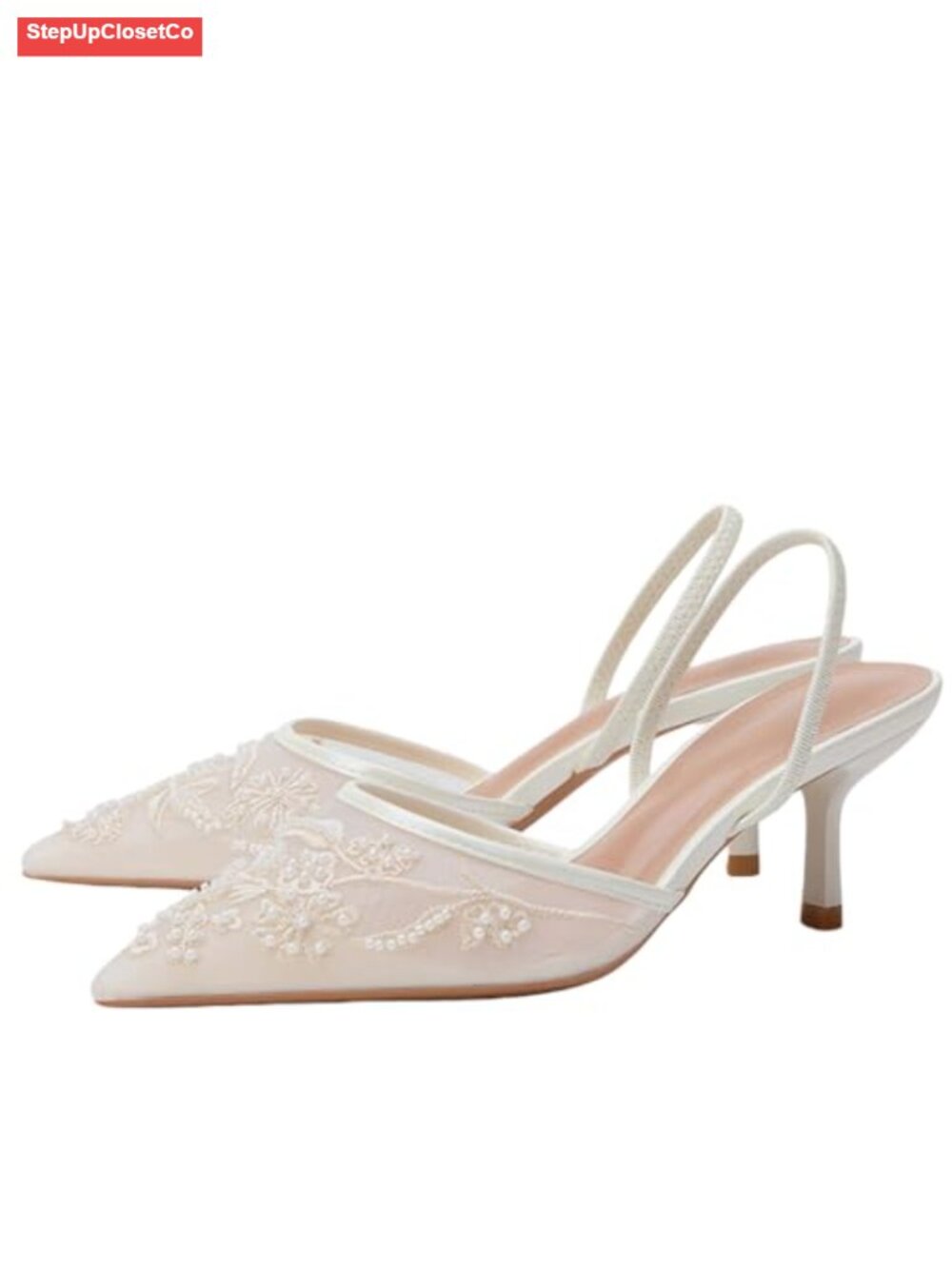 Zara Pale Pink Embroidered Slingback Heels